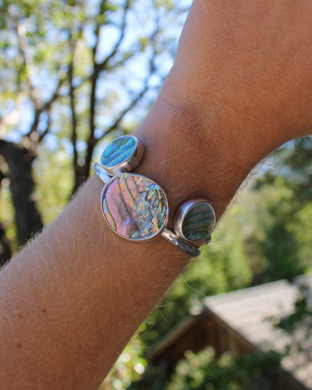Hammered Abalone Cuff