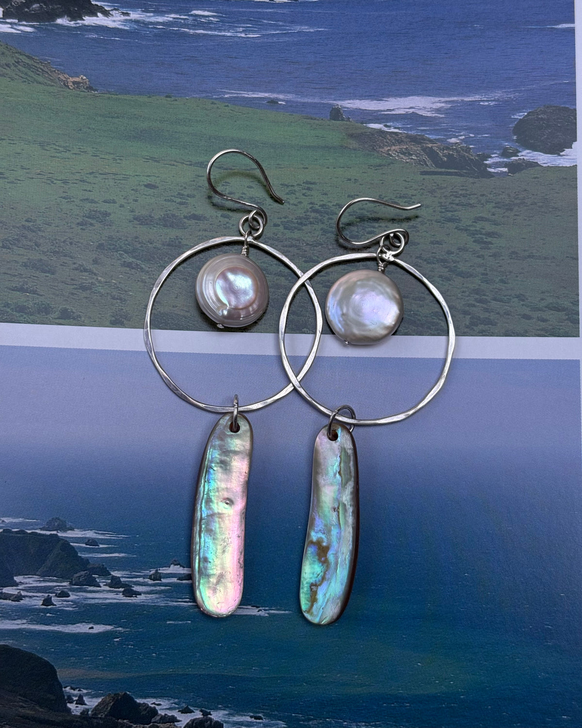 Abalone Drop Hammered Hoop