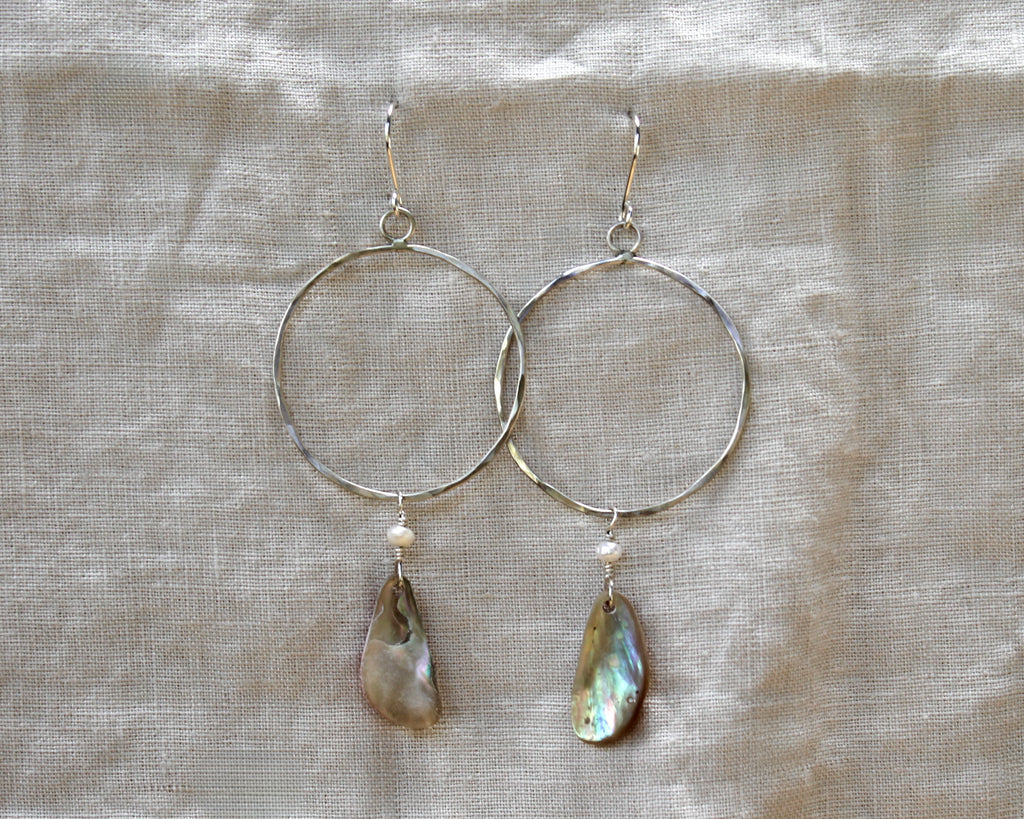 Abalone Drop Hammered Hoop
