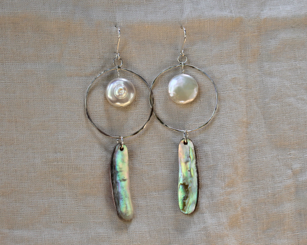 Abalone Drop Hammered Hoop