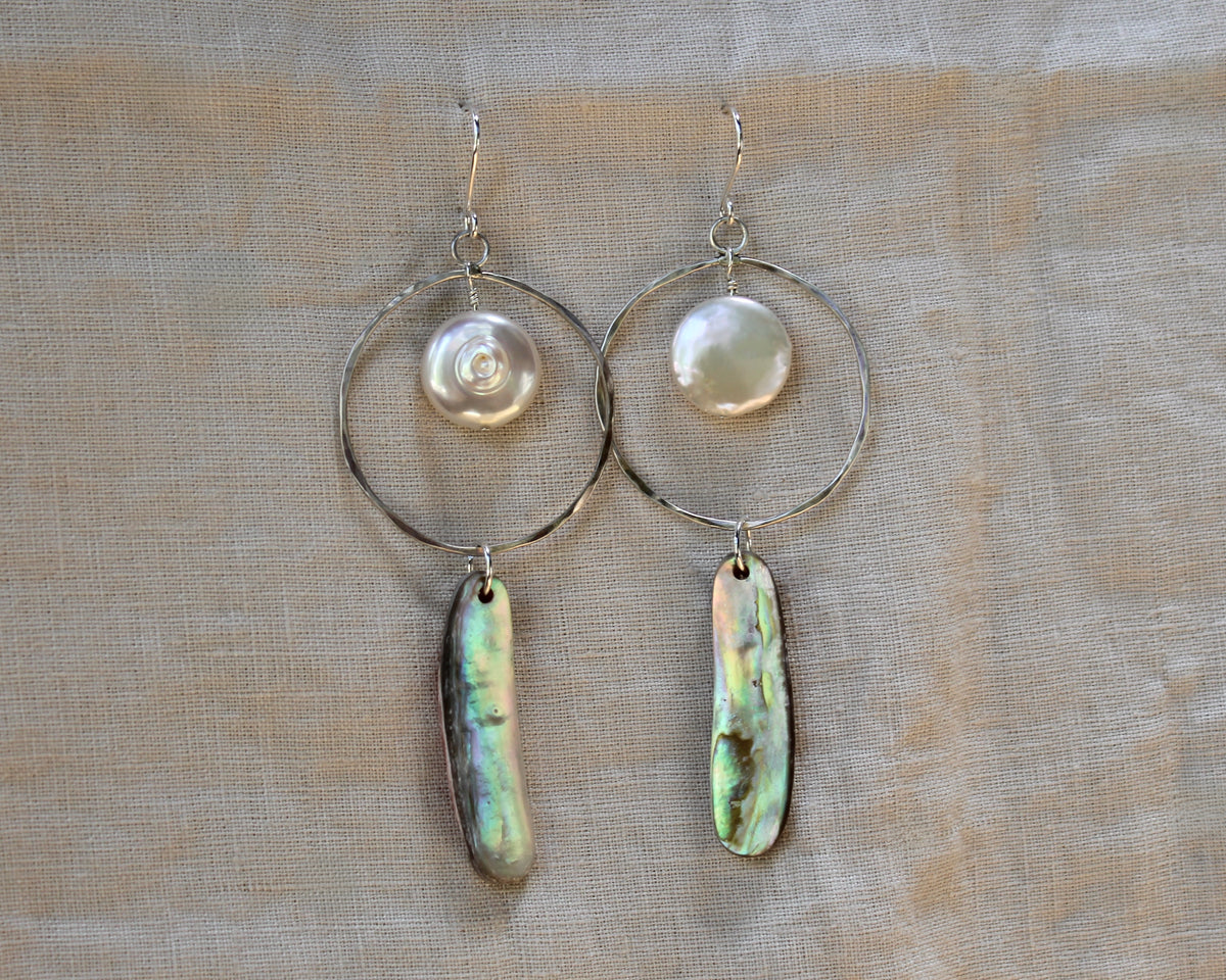 Abalone Drop Hammered Hoop