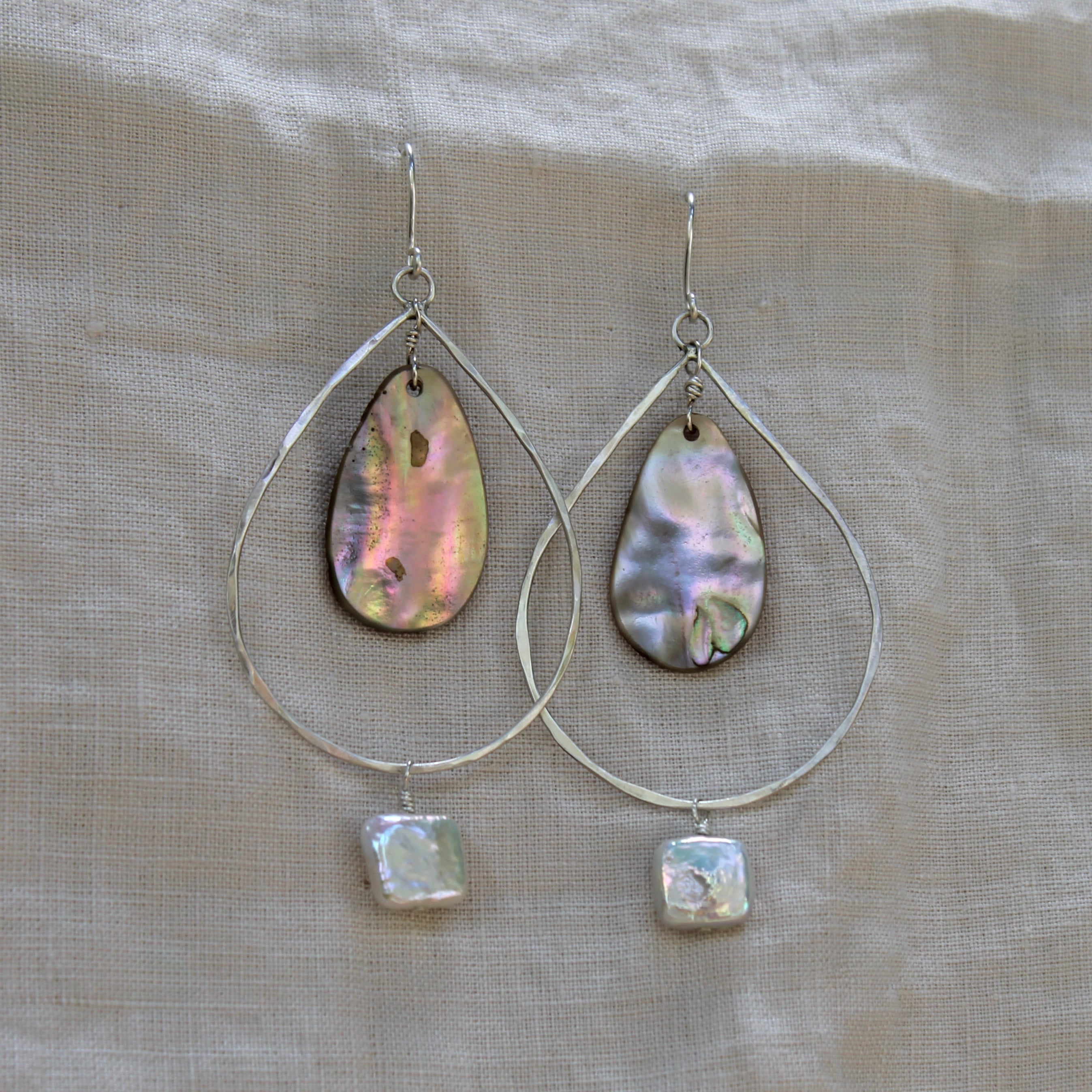 Hammered Teardrop Hoops