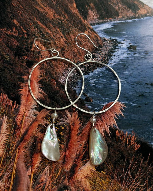 Abalone Drop Hammered Hoop